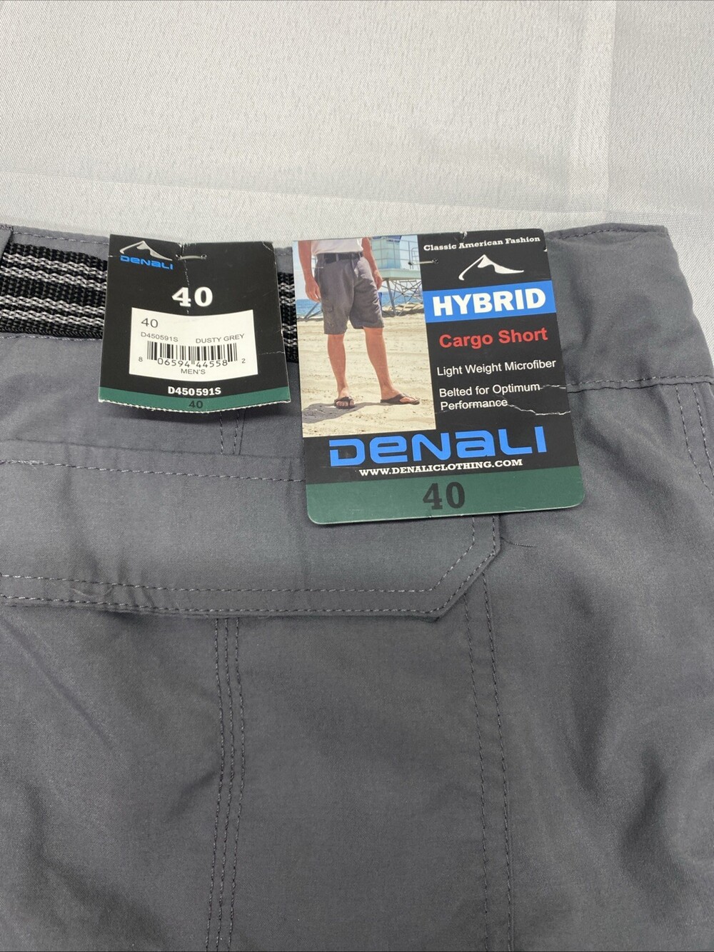 NWT Denali Hybrid Cargo Short Size 40 Gray Microfiber Belted!